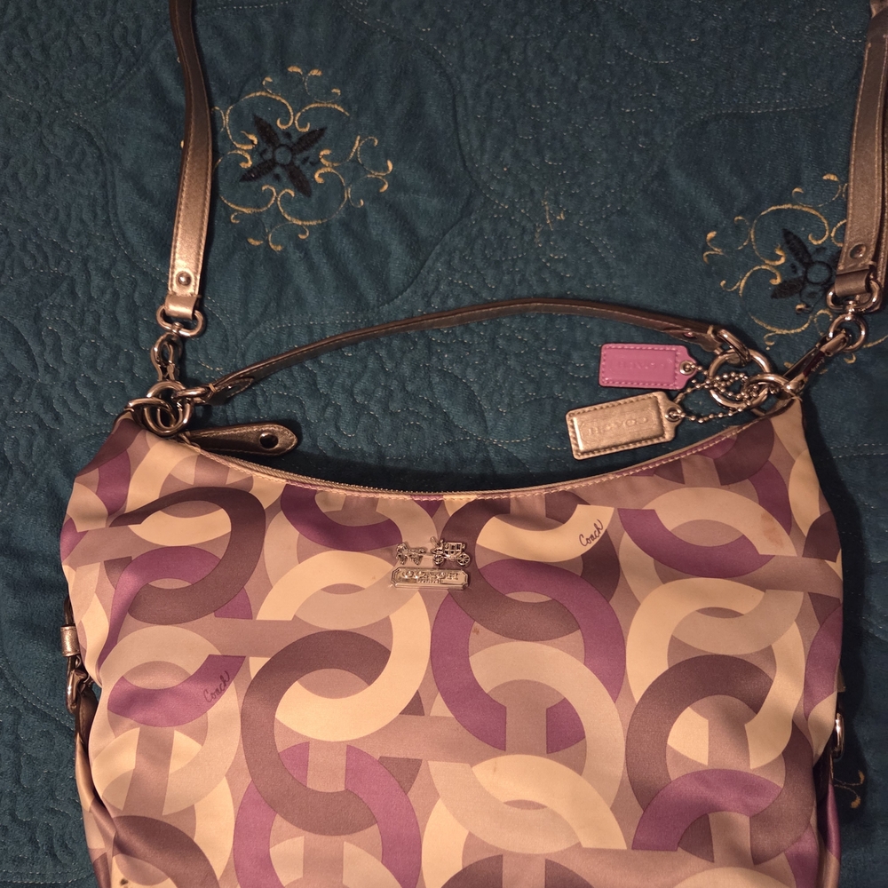 Coach Purple and Tan Geometric Shoulder Bag
